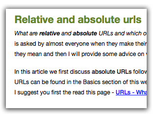 Thumbnail of webpage describing relative and absolute urls